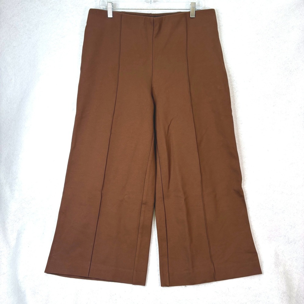 Chico's Pintuck Wide Leg Crop Pants Brown Womens 14R Dark Academia Office Career